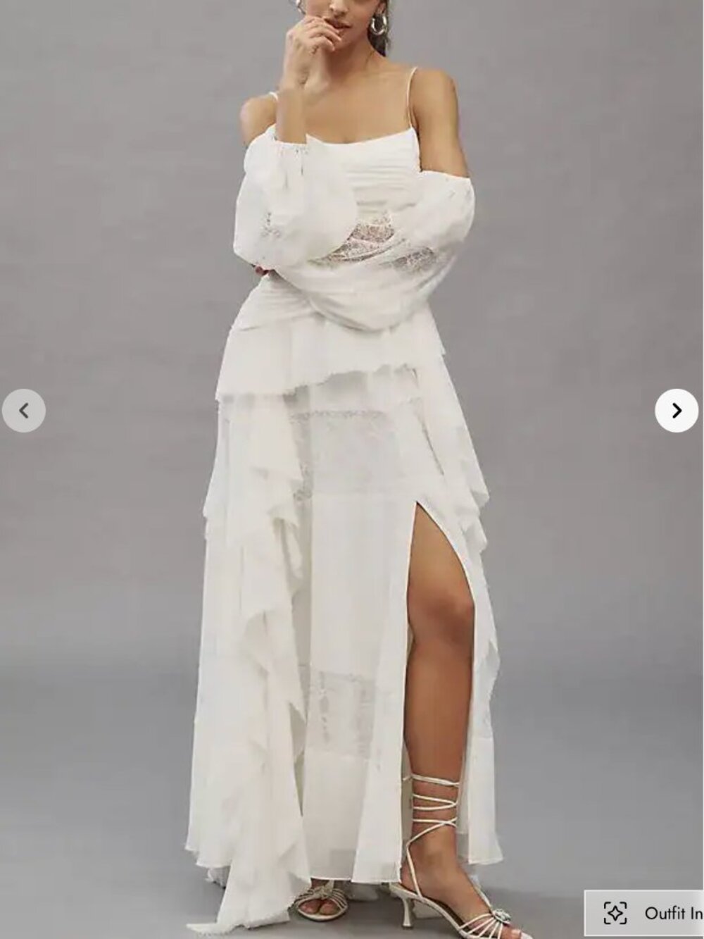 BHLDN removable sleeve lace chiffon ruffled maxi dress - Size 6